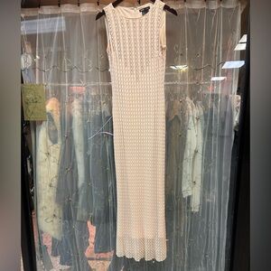 y2k beige tan white beaded crochet max dress wedding honeymoon sleeveless